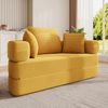Flieks Modulares 2-in-1 Bodensofa & Bett – rundes Lounge, Multifunktionales Boneless Klappsofabett mit 3 Kissen, Cord, Gelb Bild 2