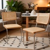 LVHOM 2er Set Freischwinger, Esszimmerstuhl mit Wiener Geflecht, Bauhaus Küchenstuhl aus Natur-Rattan, 25mm Chromgestell, stapelbarer Wohnzimmerstuhl, Natur Bild 2