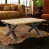 Wildeiche-Design Couchtisch OAKLAND 90x60cm X-Metallgestell schwarz 3cm Baumkante Bild 1