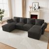 Merax U-förmiges Ecksofa, modulare Wohnzimmerkombination, Sechssitzer-Sofa mit verstellbaren Armlehnen und abnehmbarem Hocker, Cordstoff, Grau Bild 3