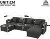 Merax U-förmiges Ecksofa, modulare Wohnzimmerkombination, Sechssitzer-Sofa mit verstellbaren Armlehnen und abnehmbarem Hocker, Cordstoff, Grau Bild 4