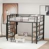 Bett 140x200 cm Hochbett mit Stauraumtreppe und kleinem Kleiderschrank – schwarzes Metall Bild 2