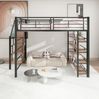 Bett 140x200 cm Hochbett mit Stauraumtreppe und kleinem Kleiderschrank – schwarzes Metall Bild 3