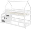 Kinder-Etagenbett, 90x200, Massivholzbett mit Dach, Sicherheitstreppe und Stauraumschubladen, Stauraum Kinderbett Einzelbett, Weiß, Holz, Weiß, 90 x 200 cm Bild 5