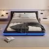 Merax Doppelbett 140 x 200cm Polsterbetten, Flachbett, Bodenbett, mit LED-Umgebungslicht, PU, Schwarz Bild 2