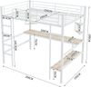 Merax Hochbett, 140x200cm Bettgestell Metallbett, Eisenbett mit Schreibtisch, Ohne Matratze, Hochbett mit vier kleinen Regalen und einem großen Bücherregal, Weiß Bild 4