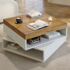 Couchtisch B 65 x T 65 x H 40 cm, 360° drehbare Tischplatte, LED-Beleuchtung, MDF in Weiß/Holzoptik Bild 4
