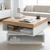 Couchtisch B 65 x T 65 x H 40 cm, 360° drehbare Tischplatte, LED-Beleuchtung, MDF in Weiß/Holzoptik Bild 3