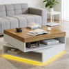 Couchtisch B 65 x T 65 x H 40 cm, 360° drehbare Tischplatte, LED-Beleuchtung, MDF in Weiß/Holzoptik Bild 2