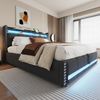 Polsterbett 180×200 cm mit LED, USB und hydraulischem Bettkasten, Leinenstoff Grau Bild 3