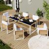 Merax 6 Sitzer-Garten-Essgruppe, Gartenmöbel-Set, Polyrattan-Esstisch und Stuhlset, abnehmbare und waschbare Stoffbezüge, Braun, Weiß Bild 3