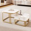 Couchtisch set 60×60+50×50 cm Hochglanz Marmoroptik Weiß und Gold, Kaffeetisch mit Schublade Bild 4