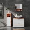 Badmöbel-Set Irma Weiß Hochglanz/Goldkraft Eiche 3 Teile, mit Midischrank Vicco Bild 4