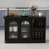 Bartisch, Moderner ausziehbarer 360° drehbarer Bartisch mit Stauraum reversibel Tisch Sideboard Bar mit Glasschranktür für Küche Kaffeebar Möbel, Holz+Glas, Schwarz Bild 3