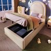 Kinder-Polsterbett, PU mit hydraulischem Stauraum & Lattenrost, 91x206x120 cm, Beige, ohne Matratze Bild 2