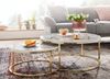 Kadima Design Couchtisch-Set mit Marmor-Optik: Eichenholz, Metallgestell, 80 x 80 x 36 cm & 60 x 60 x 26 cm, ineinanderschiebbar. Gold Bild 2