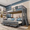 Bett 90x200 cm mit Ausziehbett und 3 Schubladen – Kiefernholz/MDF, Grau Bild 2