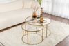 Dmora Set mit 2 Couchtischen Aedion, Niedriger Wohnzimmertisch, Kaffeeregal, Couchtisch für Sofa, 80x80 h43 cm, Gold und Transparent Bild 5