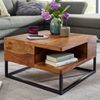 Couchtisch 60 x 60 x 34,5 cm Sheesham Massivholz / Metall Sofatisch Eckig, Wohnzimmertisch mit Stauraum, Kaffeetisch Massiv, Kleiner Tisch Beistelltisch Wohnzimmer Modern Quadratisch Bild 2