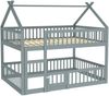 Hochbett mit Liegefläche 140x200 cm, Treppe, hohem Rausfallschutz, Tür und stabilem Massivholzrahmen, Grau Bild 4