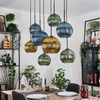 hofstein Hängeleuchte Hängelampe aus Metall/Holz/Riffelglas in Schwarz/Natur/Grün/Blau/Gold, ohne Leuchtmittel, Hängeleuchte im modernen Retro/Vintage-Design (20, 25 cm), 8 x E27 Bild 2