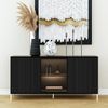 AX LIVING Schwarze Sideboard Benvie 154 cm – Glas & Lamellenfront Bild 2