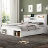 BlingBin Stauraumbett Kinderbett, Jugendbett Mit USB-port, Schubladen und Stauschrank (1er Set, 1-tlg, 140 x 200 cm, Ohne Matratze, Belastbarkeit maximal: 200KG), Multifunktionales Bett, Doppelbett, Großer Stauraum, Weiß Bild 2