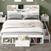 BlingBin Stauraumbett Kinderbett, Jugendbett Mit USB-port, Schubladen und Stauschrank (1er Set, 1-tlg, 140 x 200 cm, Ohne Matratze, Belastbarkeit maximal: 200KG), Multifunktionales Bett, Doppelbett, Großer Stauraum, Weiß Bild 3