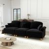 Flieks 3-Sitzer Sofa, Modular Sofa mit 3 Kissen, abnehmbarer Volant, Flared-Armlehnen & Holzbeinen, Chenille, Schwarz Bild 2