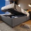 Polsterbett Einzelbett 140×200 cm,Tagesbett mit Stauraum, USB & Type-C Ladeanschlüssen, Leinenbezug,in Grau Bild 2
