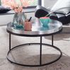 Couchtisch Hammerschlag Aluminium Silber Schwarz 62x62x36cm abnehmbares Tablett Rund Bild 3
