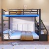 Merax Etagenbett (140x200cm), Kinderbett mit LED-Beleuchtung, mit 2 Stoffschubladen, Schwarz Bild 2