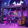 Hochbett mit Schreibtisch, LED-Streifen, Wandgitter, Regal, Schrank, Steckdose, USB, Type-C, Rausfallschutz, 90x200cm, Kinderbett, Metallbett Bild 3