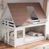 Merax Etagenbett mit Dach, Fenster und Leiter (1-St), Kinderbett 140x200cm, Kieferholz Jugendbett Stockbett Hausbett Bild 3