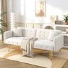 Sofabett, Samt mit verstellbarer Rückenlehne & Armlehnen, 215x81,5 cm Liegefläche, altweiß Bild 2