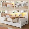 Daybett, Tagesbett, Schlafsofa, 90x200cm, Einzelbett(Ohne Matratze), mit ausziehbarem Bett, mit dimmbarer LED-Leiste, mit praktischem Regal, mit USB-Anschluss, 90x200cm, Kiefernholz, Weiß Bild 5