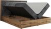 Doppelbett, Boxspringbett mit Bettkästen, Multipocket-Matratze und Topper, Set mit Kopfteil, Eiche Wotan Holzrahmen - WOOD CLASSIC - 200 x 200 cm - Grau Cord - H4 Bild 5