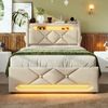 Polsterbett 90×200 cm mit Bettkasten, 360° LED & USB/Type-C im Kopfteil, Beige Bild 2