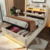 Polsterbett 90×200 cm mit Bettkasten, 360° LED & USB/Type-C im Kopfteil, Beige Bild 3