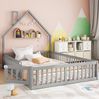 Bett 140x190 cm mit Schornsteinform und Sicherheitsgitter – Kiefernholz/MDF, kindgerechtes Design Bild 2