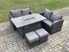 Fimous 6-Sitzer Rattan Gartenmöbel Sofa Set Gas Feuer Grube Esstisch Gasheizung mit Liebe Sofa 2 Kleiner Fußhocker Dunkelgrau Gemischt Bild 1