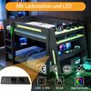 140x200 cm großes Gaming-Etagenbett aus Holz mit Schreibtisch, zwei Ablagefächern, USB-Anschluss und LED-Beleuchtung, Schwarz+Grün Bild 5