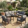 Merax Gartenlounge-Set Garten-Essgruppe mit geflochtenen Armlehnen & verzinktem Stahlrahmen, (4-tlg), 8-Sitzer Sitzgruppe Loungeset, Ecksofa mit Esstisch und 2 Sesseln Bild 3