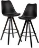 2er Set Barhocker Schwarz Kunstleder / Massivholz | Design Barstuhl Skandinavisch 2 Stück mit schwarzen Beinen | Tresenhocker mit Lehne Sitzhöhe 77 cm Bild 2