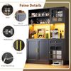 Küchenschrank mit LED-Beleuchtung, Hochschrank mit Glasvitrine für Staubsaugerroboter, Aufbewahrungsschrank in Schwarz mit goldenen Griffen Bild 4
