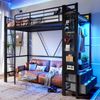 Hochbett 90x200 cm aus Metall und MDF mit 4 Schubladen, Einlegeböden, LED-Lichtleiste, USB- und TYPE-C-Anschluss, ohne Matratze Bild 2