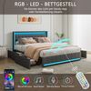 Furnishings Home Polsterbett LED Doppelbett Stauraumbett mit Kopfteil und 4 Schubladen (Leinenmaterial Polsterbett mit RGB Beleuchtung), mit Lattenrost und Ladefunktion, mit Komforthöhe, Leises Design Bett Bild 4