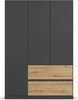 rauch Joel-Extra, Kleiderschrank, 3-türig, 2 Schubladen, push-to-open, mit 2 Kleiderstangen und 2 Einlegeböden, Farbe Grau metallic/Eiche Artisan, BxHxT 136x197x54cm Bild 2