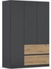 rauch Joel-Extra, Kleiderschrank, 3-türig, 2 Schubladen, push-to-open, mit 2 Kleiderstangen und 2 Einlegeböden, Farbe Grau metallic/Eiche Artisan, BxHxT 136x197x54cm Bild 3
