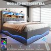 STILVORA Polsterbett 180x200 mit LED-Licht&USB,Jugendbett Doppelbett mit Lattenrost,Grau (mit Hydraulischem Stauraum, APP-gesteuertes LED-Lichtband, USB-Ladeanschluss, Leinenbezug, Platzsparendes Bett mit Stauraum für Bücher und Bettzeug, 180x200 cm), ... Bild 3